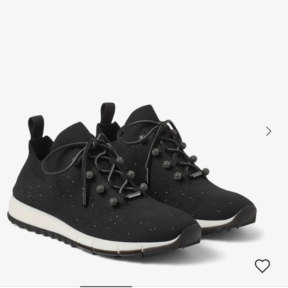 Jimmy Choo Black Knit Lace-Up Sock Sneaker with Crystal Accents